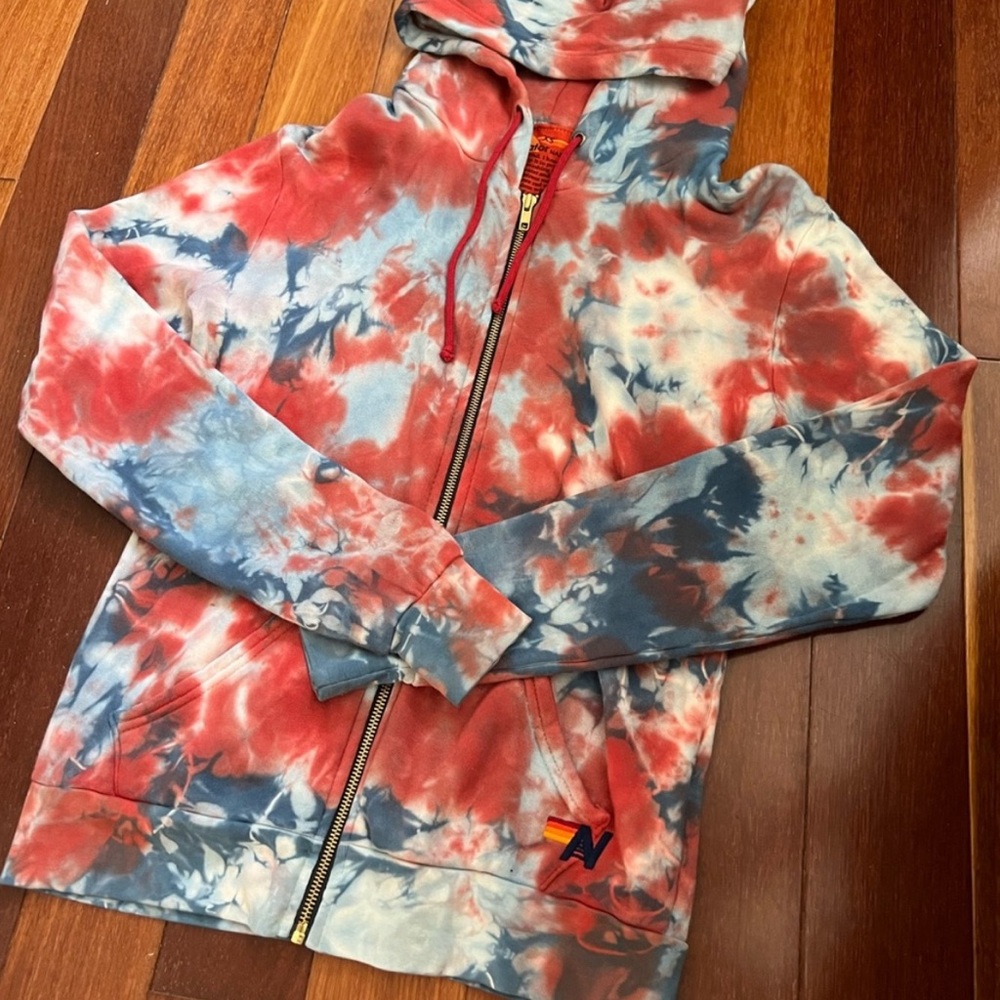 NWOT Aviator Nation Tie-Dye Zip Hoodie - Red/Blue - XS
